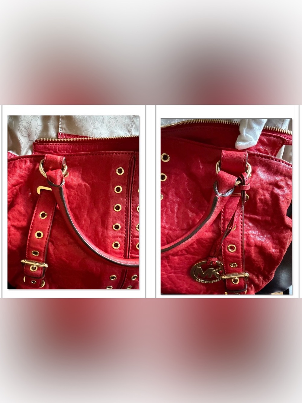 Michael Kors Red Leather Studded Tote with Gold Hardware - Picture 13 of 17